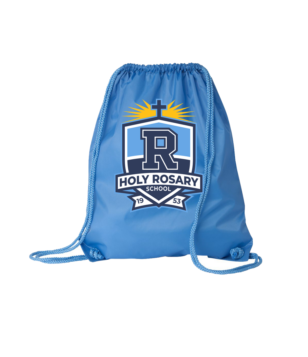 Light Blue Draw String Backpack with Crest