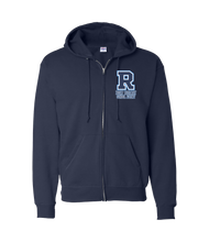 Load image into Gallery viewer, Navy Blue Full-Zip Rosary Block R Hoodie
