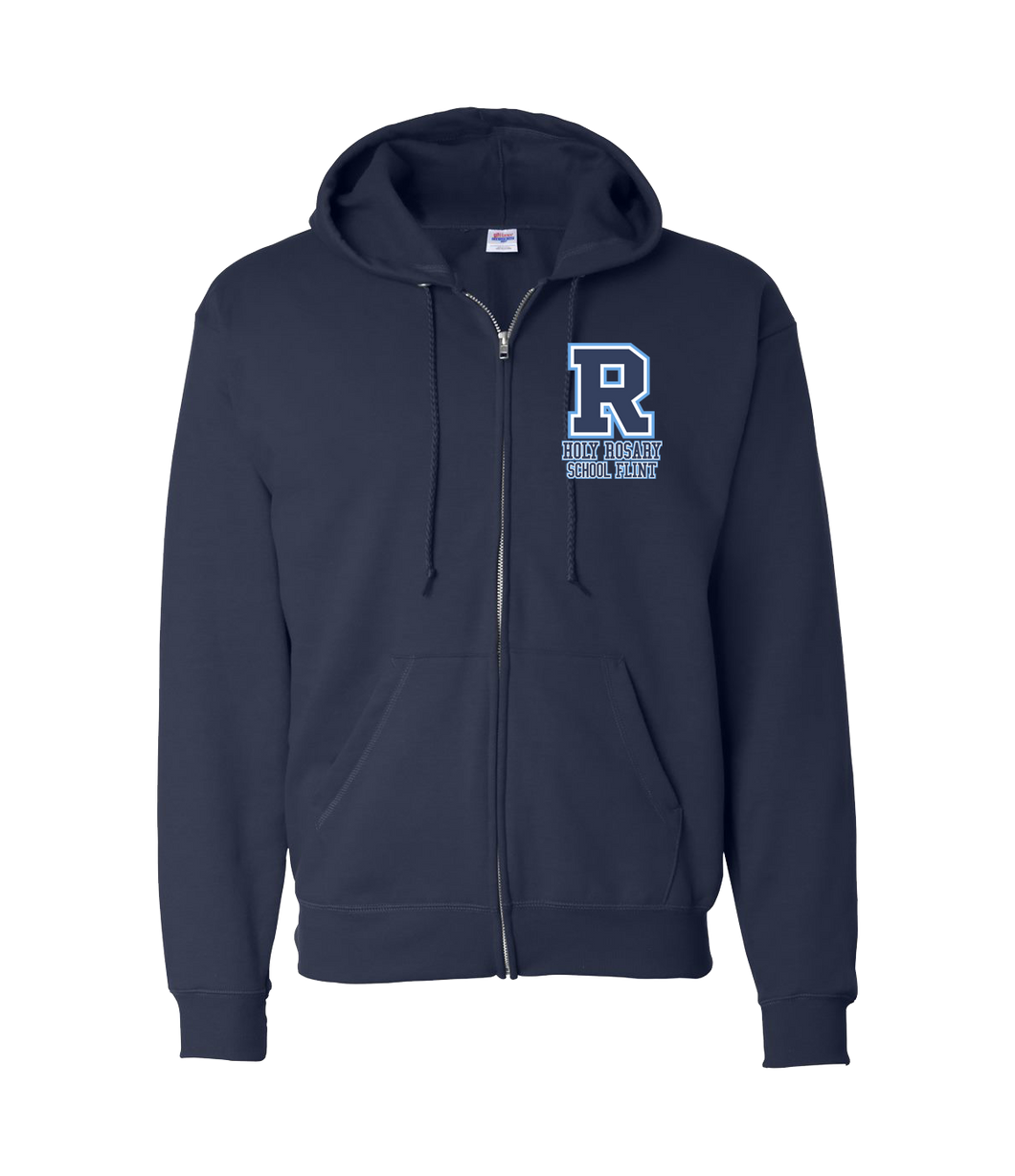 Navy Blue Full-Zip Rosary Block R Hoodie