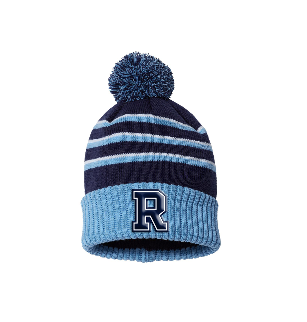 Holy Rosary Stripe Pom Cuffed Knit Hat